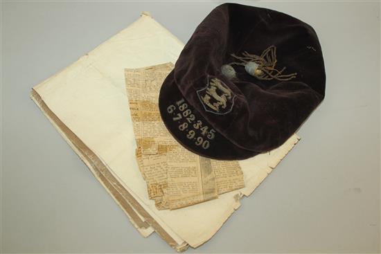 Blackburn Rovers - Sporting Interest: A maroon velvet football cap, embroidered with the dates 1882-1990,